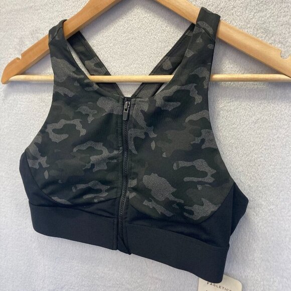 NWT Fabletics Ella High Support Zip Front Sports Bra Small S Black Gray Camo - Picture 5 of 10